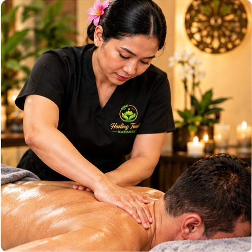 Therapist performing a smooth full body oil massage