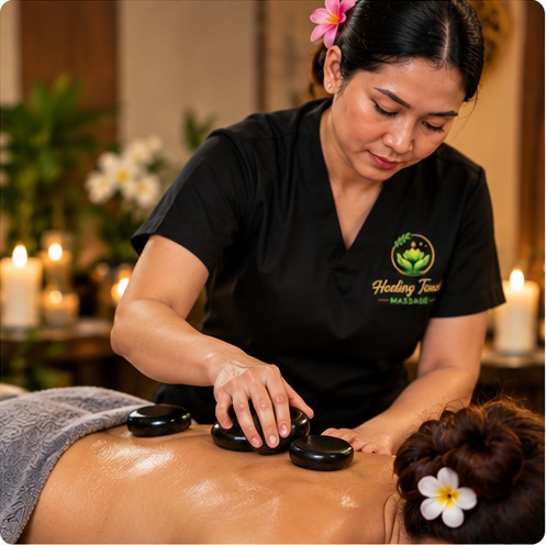 Warm therapy treatment being applied during a wellness session